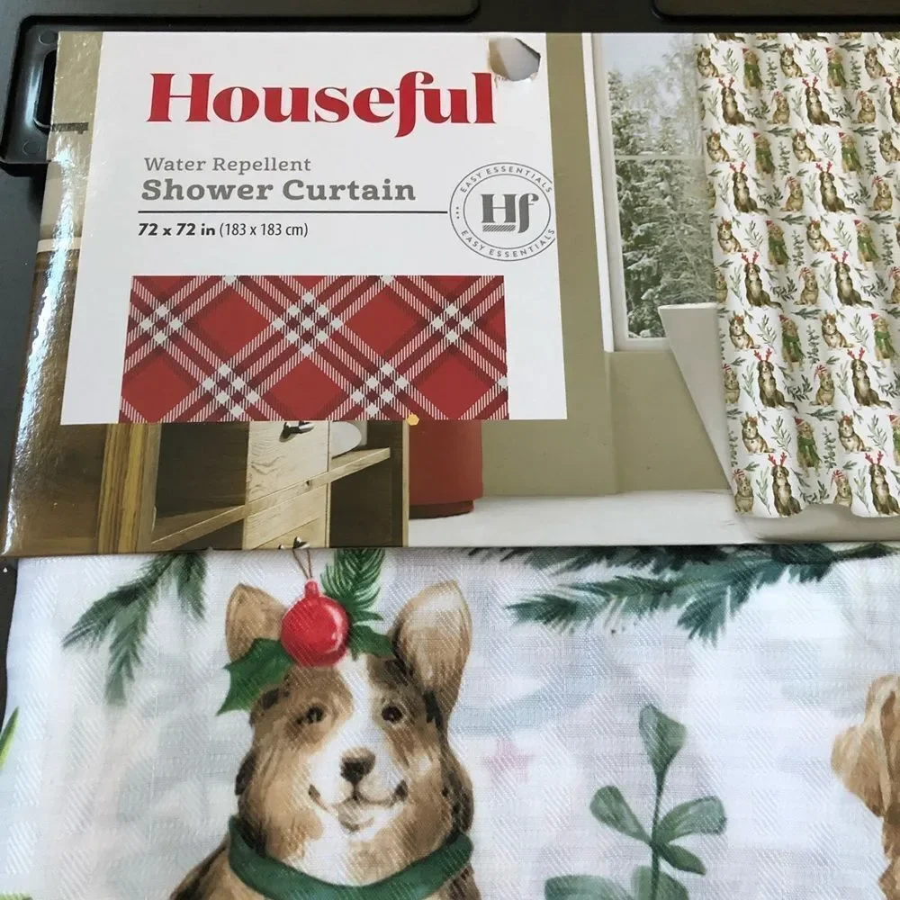 Christmas Corgi Golden Retriever Dogs Print Holiday Dog Shower Curtain
